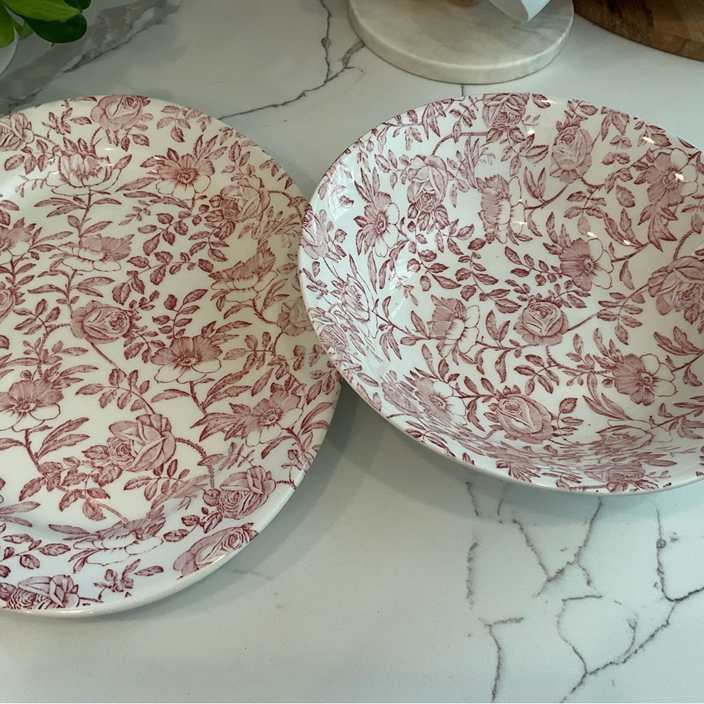 Floral Red and White Dinner Plate